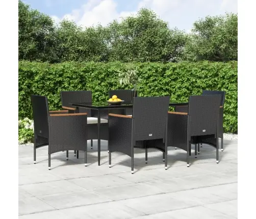 7-Osaline Aiamööbli Komplekt Patjadega, Must
