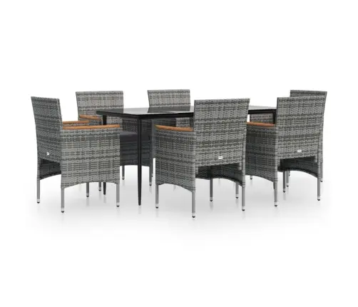 7-Daļīgs Dārza Mēbeļu Komplekts Ar Matračiem, Pelēka Ar Melns Vidaxl