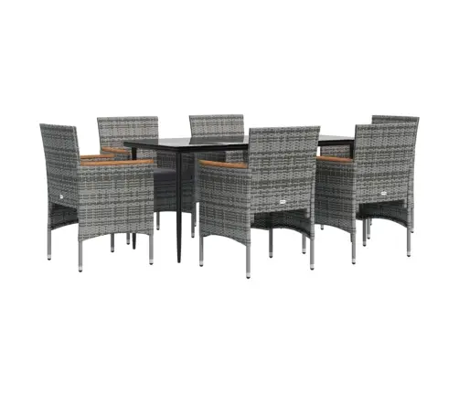 7-Daļīgs Dārza Mēbeļu Komplekts Ar Matračiem, Pelēka Ar Melns Vidaxl