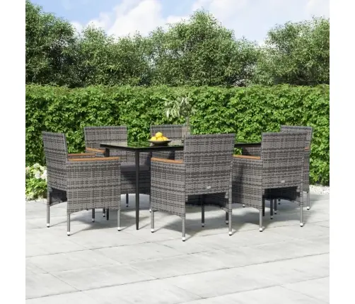 7-Daļīgs Dārza Mēbeļu Komplekts Ar Matračiem, Pelēka Ar Melns Vidaxl