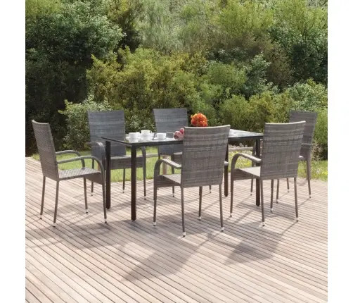 Sodo Valgomojo Komplektas, 7 Dalių, Pilkas, Poliratanas