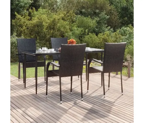 5-Daļīgs Dārza Mēbeļu Komplekts, Melns, Pe Rotangpalma Vidaxl