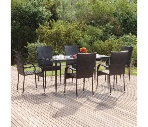 7-Daļīgs Dārza Mēbeļu Komplekts, Melns, Pe Rotangpalma Vidaxl