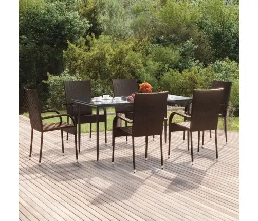 Sodo Valgomojo Baldų Komplektas, 7 Dalių, Rudas, Poliratanas