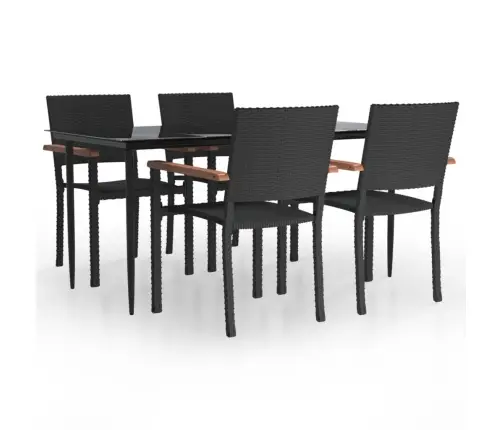 5-Daļīgs Dārza Mēbeļu Komplekts, Melns, Pe Rotangpalma Vidaxl