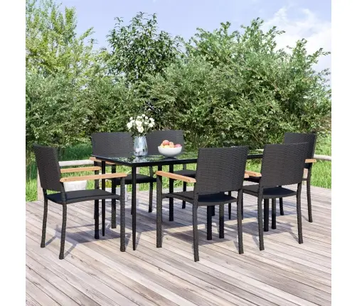 Sodo Valgomojo Baldų Komplektas, 7 Dalių, Juodas, Poliratanas