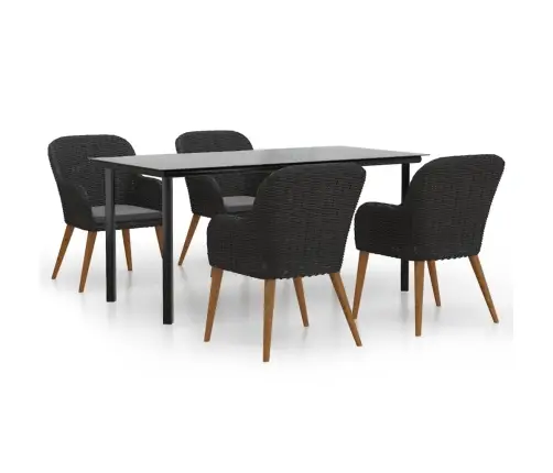 5-Osaline Aiamööbli Komplekt Patjadega, Must