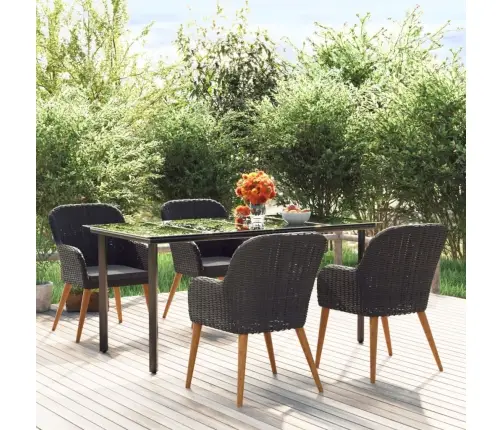 5-Osaline Aiamööbli Komplekt Patjadega, Must