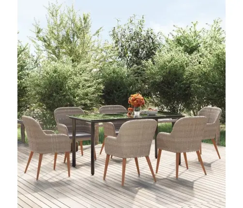 7-Daļīgs Dārza Mēbeļu Komplekts Ar Matračiem, Brūns Vidaxl