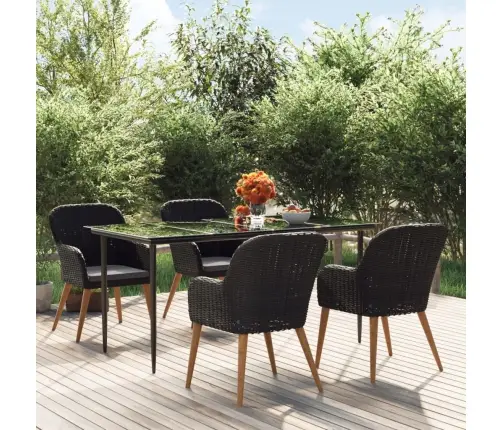 5-Osaline Aiamööbli Komplekt Patjadega, Must