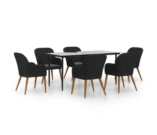 7-Daļīgs Dārza Mēbeļu Komplekts Ar Matračiem, Melns Vidaxl