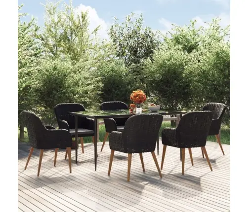 7-Daļīgs Dārza Mēbeļu Komplekts Ar Matračiem, Melns Vidaxl