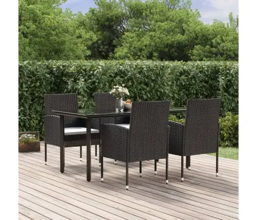 5-Daļīgs Dārza Mēbeļu Komplekts Ar Matračiem, Pe Pinums, Melns Vidaxl