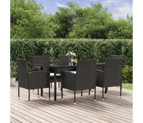 7-Daļīgs Dārza Mēbeļu Komplekts Ar Matračiem, Pe Pinums, Melns Vidaxl