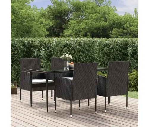 5-Daļīgs Dārza Mēbeļu Komplekts Ar Matračiem, Pe Pinums, Melns Vidaxl