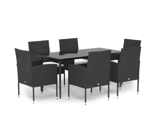 7-Daļīgs Dārza Mēbeļu Komplekts Ar Matračiem, Pe Pinums, Melns Vidaxl