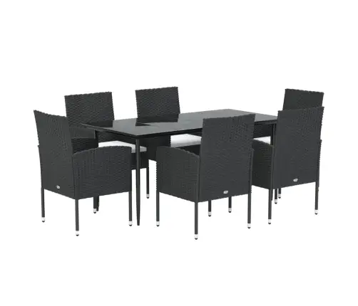 7-Daļīgs Dārza Mēbeļu Komplekts Ar Matračiem, Pe Pinums, Melns Vidaxl