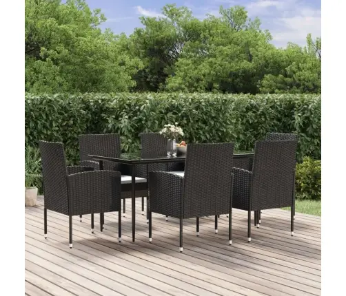 7-Daļīgs Dārza Mēbeļu Komplekts Ar Matračiem, Pe Pinums, Melns Vidaxl