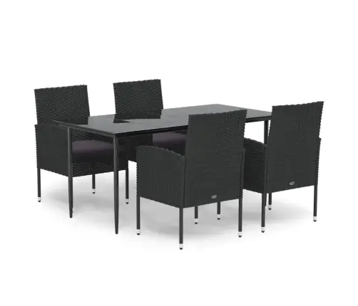 5-Daļīgs Dārza Mēbeļu Komplekts Ar Matračiem, Pe Pinums, Melns Vidaxl