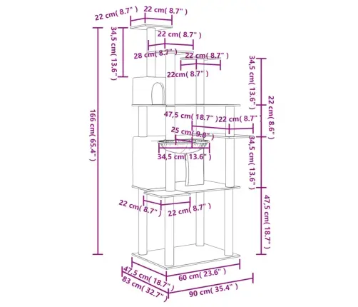 Kaķu Māja Ar Sizala Stabiem Nagu Asināšanai, 166 Cm, Pelēka Vidaxl