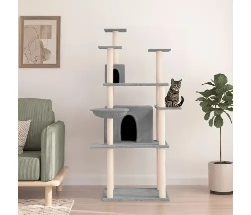 Kaķu Māja Ar Sizala Stabiem Nagu Asināšanai, 166 Cm, Pelēka Vidaxl