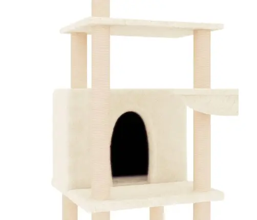Kaķu Māja Ar Sizala Stabiem Nagu Asināšanai, 132 Cm, Krēmkrāsas Vidaxl