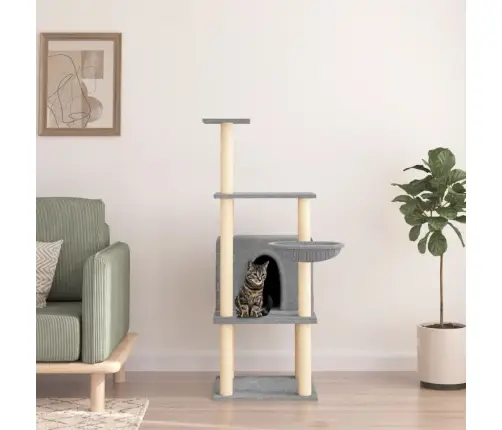 Kaķu Māja Ar Sizala Stabiem Nagu Asināšanai, 132 Cm, Pelēka Vidaxl