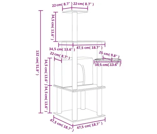 Draskyklė Katėms Su Stovais Iš Sizalio, Tamsiai Pilka, 132Cm