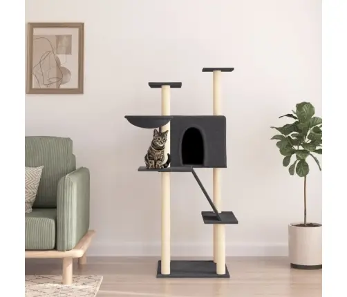 Kaķu Māja Ar Sizala Stabiem Nagu Asināšanai, 143 Cm, Pelēka Vidaxl