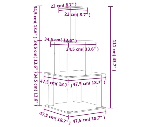Kaķu Māja Ar Sizala Stabiem Nagu Asināšanai, 111 Cm, Pelēka Vidaxl