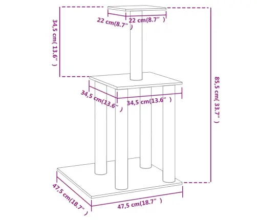 Kassimaja Sisalköitega Kraapimispostidega, Helehall, 85,5 Cm
