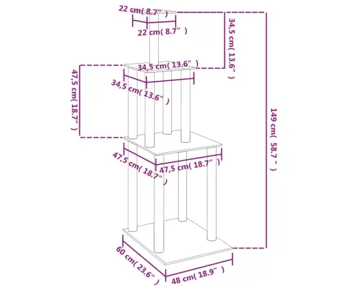 Kaķu Māja Ar Sizala Stabiem Nagu Asināšanai, 149 Cm, Pelēka Vidaxl