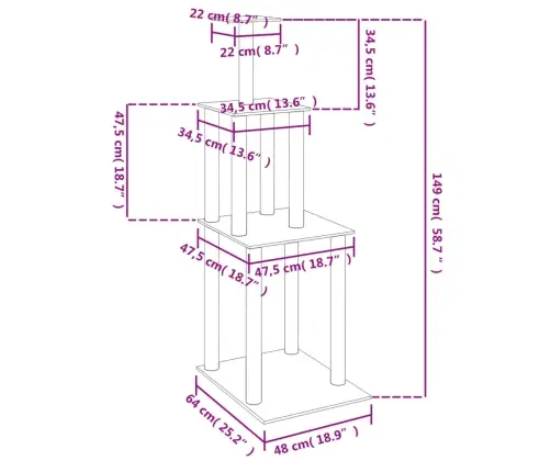 Kaķu Māja Ar Sizala Stabiem Nagu Asināšanai, 149 Cm, Pelēka Vidaxl