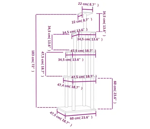 Kaķu Māja Ar Sizala Stabiem Nagu Asināšanai, 183 Cm, Pelēka Vidaxl