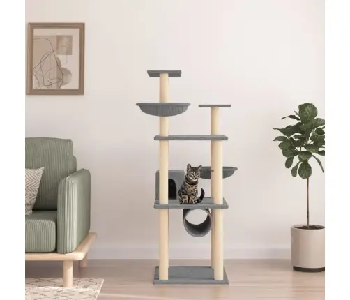 Kaķu Māja Ar Sizala Stabiem Nagu Asināšanai, 141 Cm, Pelēka Vidaxl