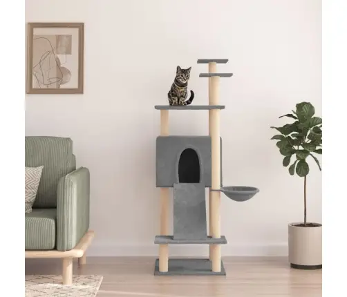 Kassimaja Sisalköitega Kraapimispuudega, Helehall, 153 Cm