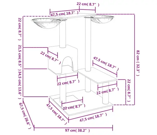 Kaķu Māja Ar Sizala Stabiem Nagu Asināšanai, 82 Cm, Pelēka Vidaxl