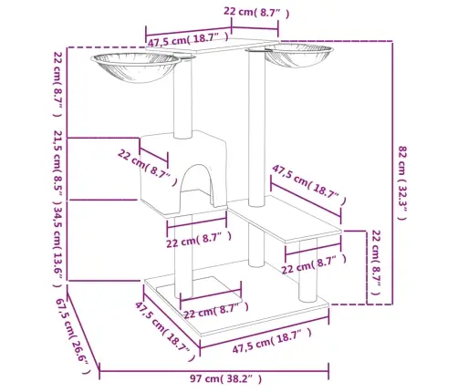 Kassimaja Kraapimispostidega, Tumehall, 82 Cm