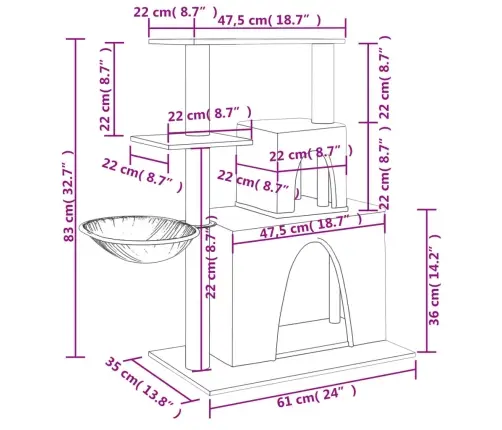 Kaķu Māja Ar Sizala Stabiem Nagu Asināšanai, 83 Cm, Pelēka Vidaxl