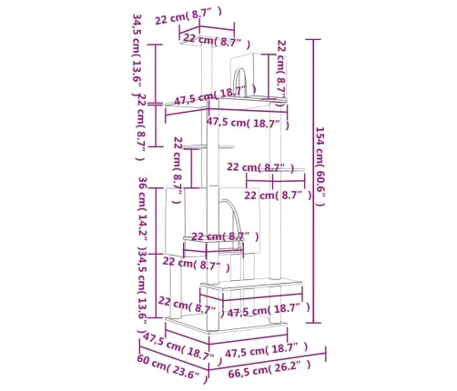 Kaķu Māja Ar Sizala Stabiem Nagu Asināšanai, 154 Cm, Pelēka Vidaxl