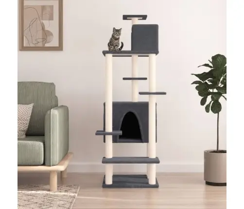 Kaķu Māja Ar Sizala Stabiem Nagu Asināšanai, 154 Cm, Pelēka Vidaxl