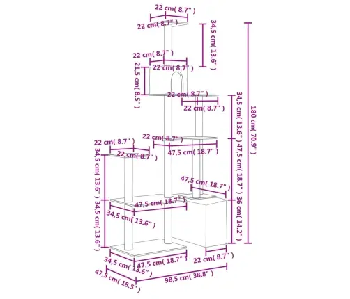 Kassimaja Sisalköitega Kraapimispuudega, Tumehall, 180 Cm