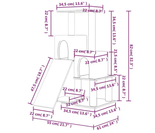 Kaķu Māja Ar Sizala Stabiem Nagu Asināšanai, 82 Cm, Krēmkrāsas Vidaxl