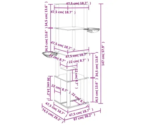 Draskyklė Katėms Su Stovais Iš Sizalio, Šviesiai Pilka, 147Cm