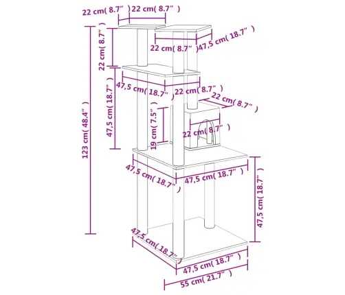 Kaķu Māja Ar Sizala Stabiem Nagu Asināšanai, 123 Cm, Krēmkrāsas Vidaxl