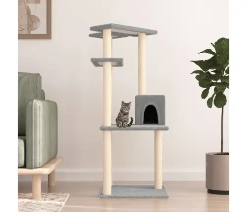 Kaķu Māja Ar Sizala Stabiem Nagu Asināšanai, 123 Cm, Pelēka Vidaxl