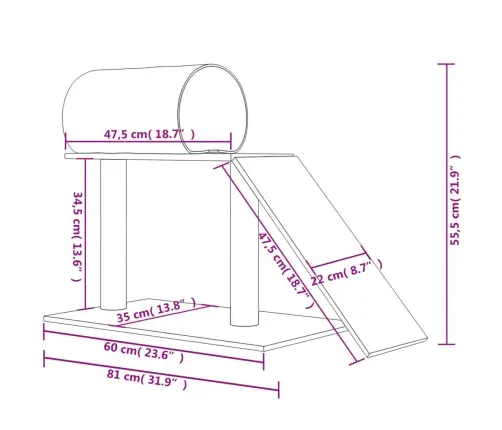 Nagu Asināšanas Stabi Ar Tuneli Un Kāpnēm, Pelēki, 55,5 Cm Vidaxl