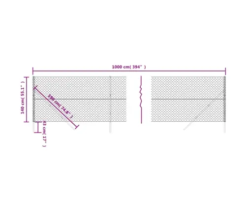 Stiepļu Žogs, 1,4X10 M, Antracītpelēks Vidaxl