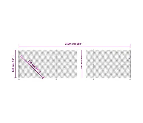Stiepļu Žogs Ar Atloku, 1,4X25 M, Antracītpelēks Vidaxl