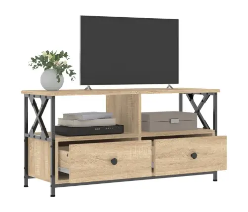 Tv Skapītis, 90X33X45 Cm, Inženierijas Koks, Dzelzs, Ozolkoka Vidaxl